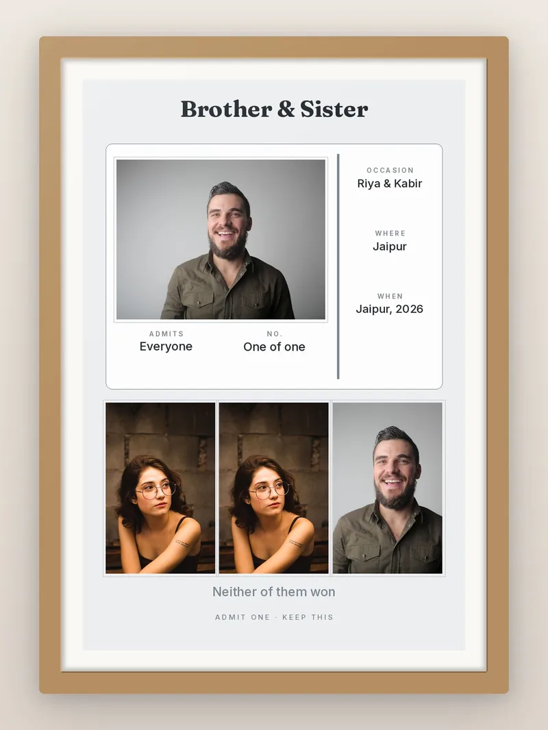 Siblings Ticket — personalised photo frame