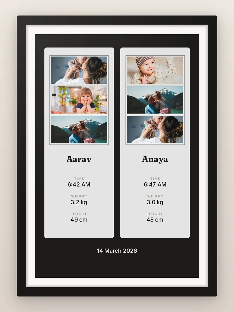 Twins, Six Ways — personalised photo frame