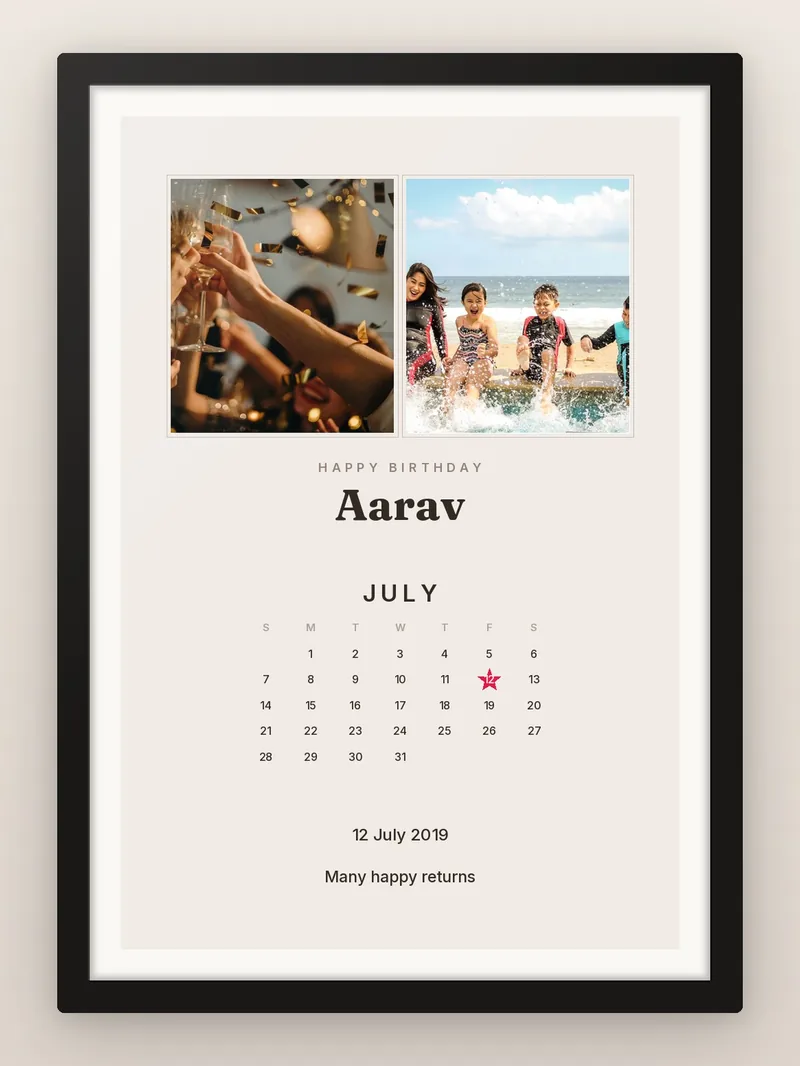 Birthday Calendar, Two — personalised photo frame
