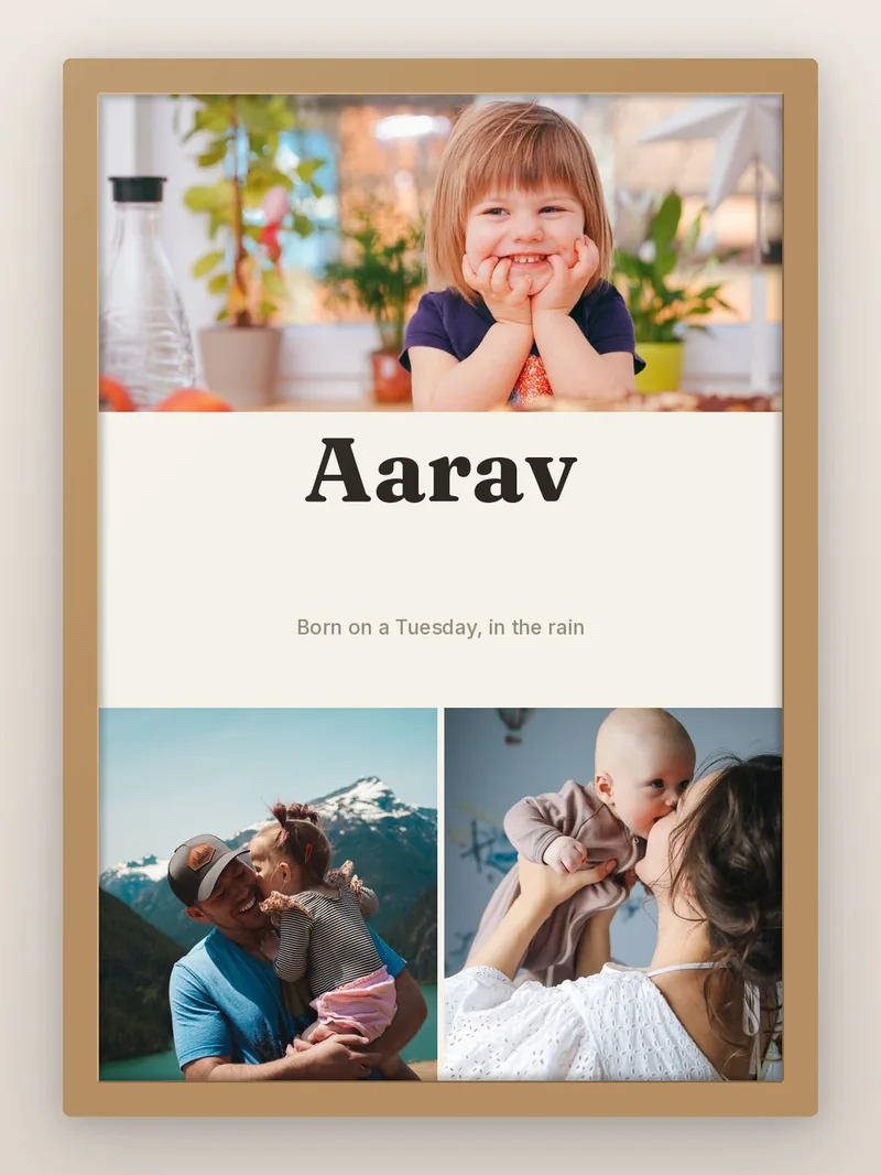 Aarav, in 3 — personalised photo frame