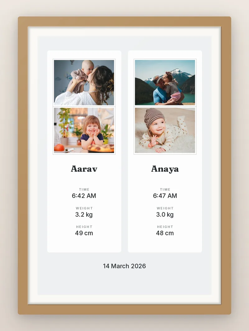 Twins, Four Ways — personalised photo frame