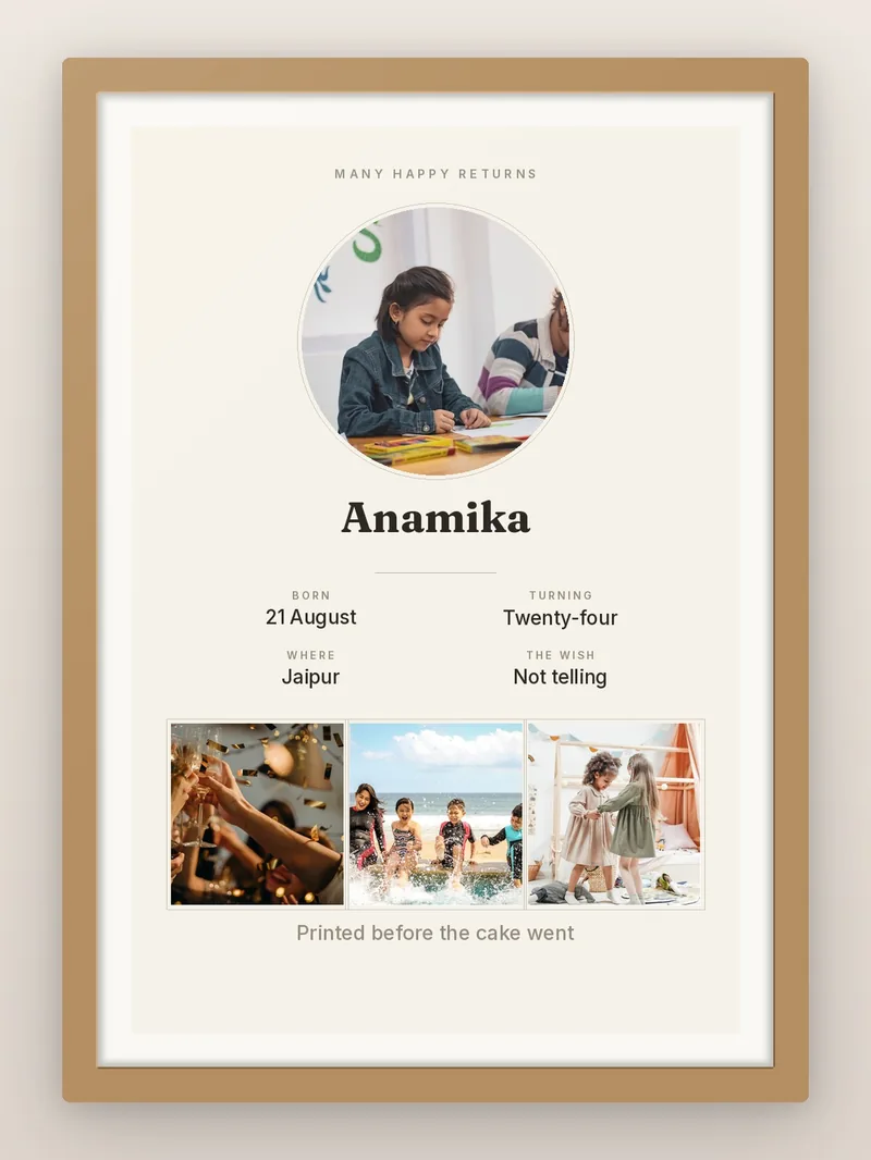 Birthday Record Card — personalised photo frame