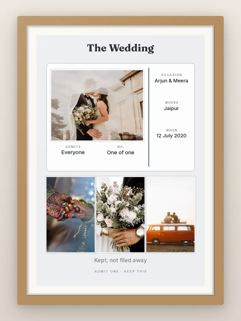 Wedding Ticket — personalised photo frame
