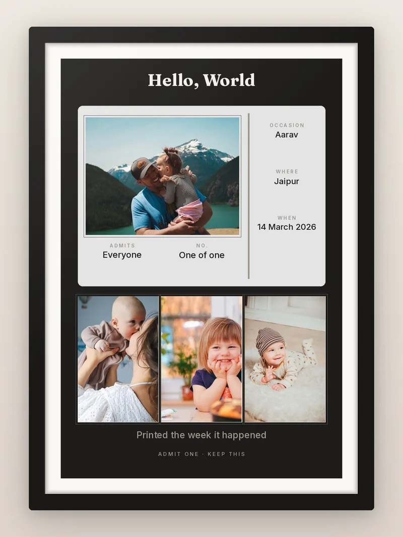 Newborn Ticket — personalised photo frame