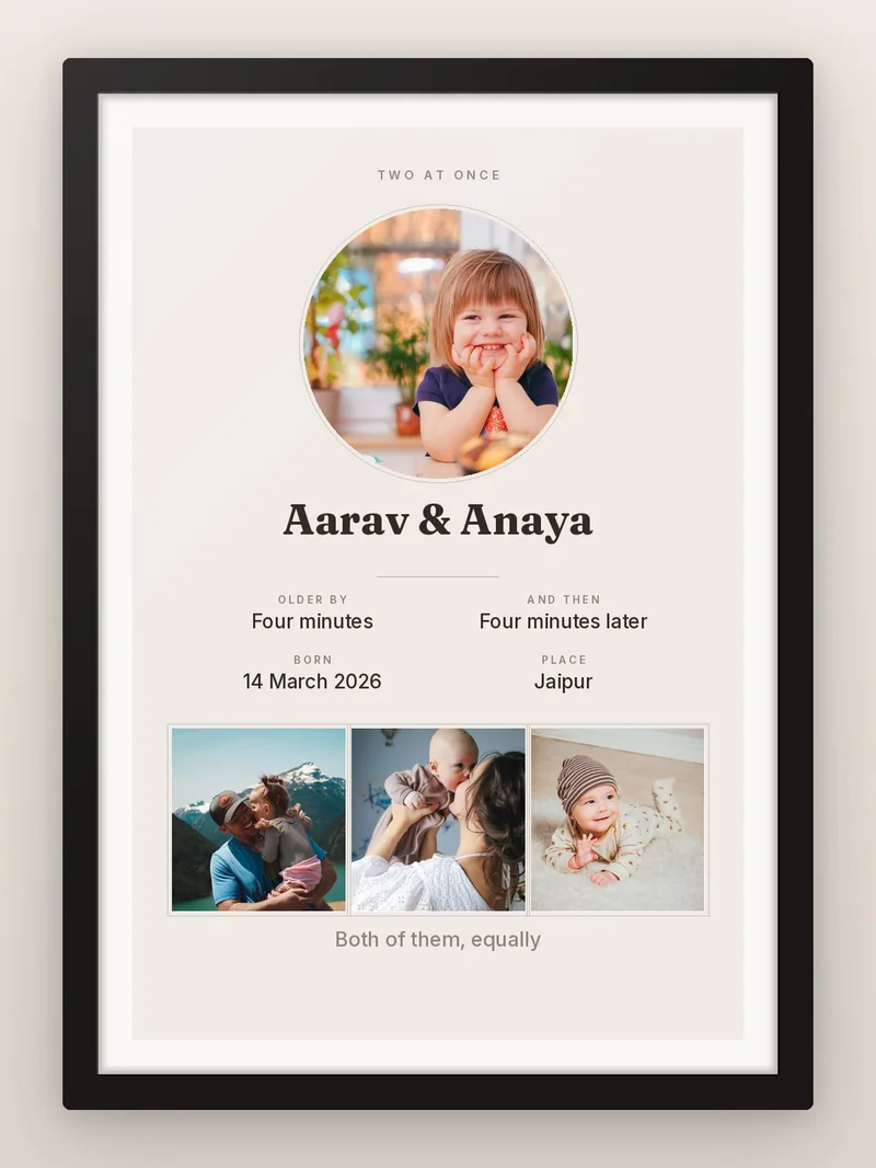 Twins Record Card — personalised photo frame
